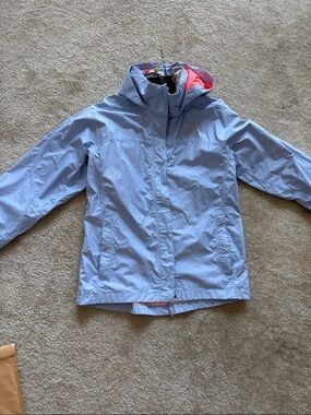 The North Face Light Blue Kids' Hooded Rain Jacket girls xl